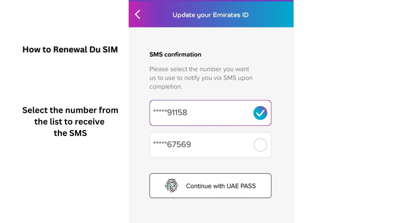 How to Renewal Du SIM - Step 6 Select number