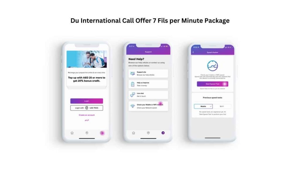 Du International Call Offer 7 Fils per Minute package activation method on app